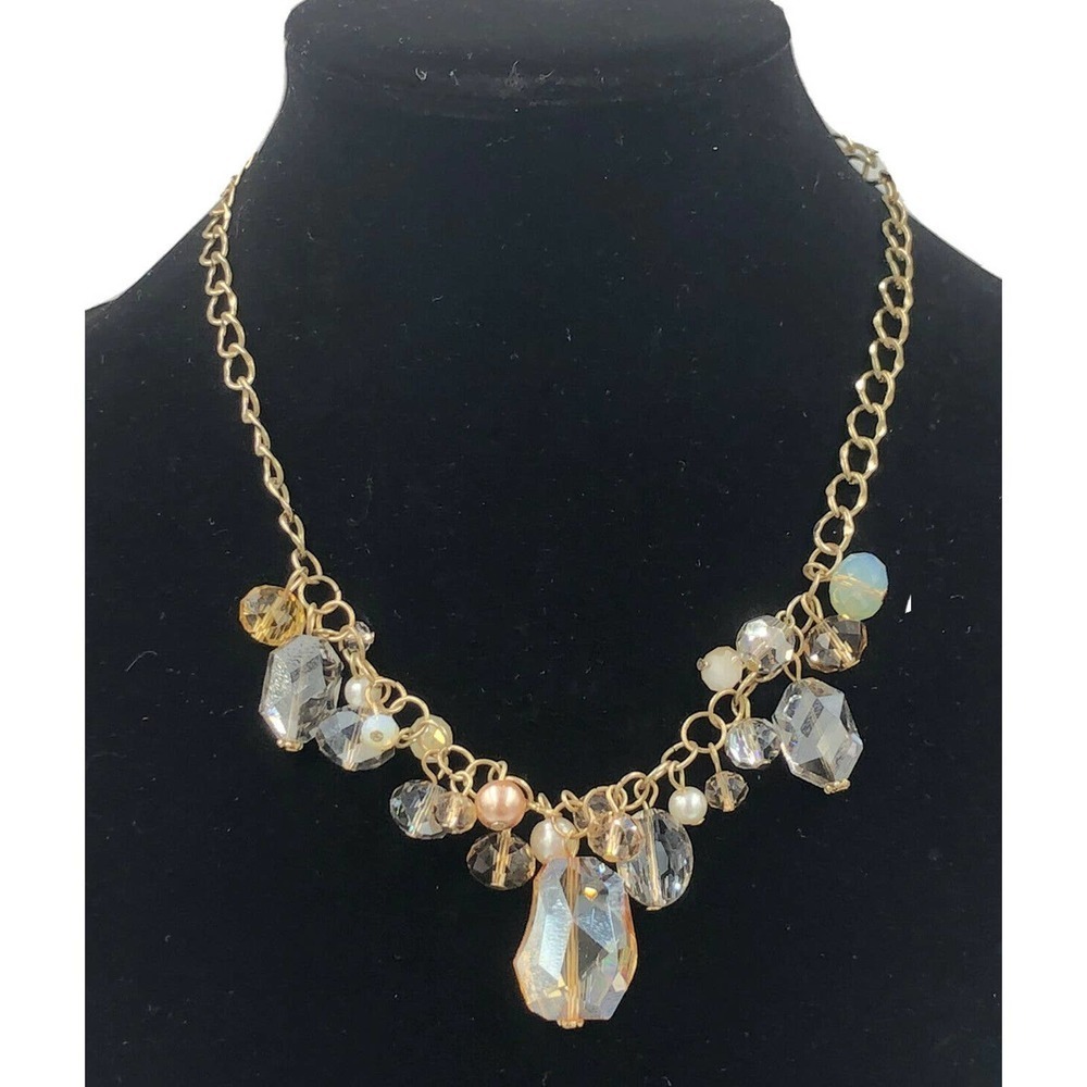 Leslie Danzis Necklace Statement Crystal Bronze Tone Chain